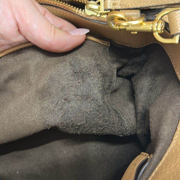 Tory Burch Mcgraw Satchel Handbag Pebbled Leather Brown Purse Tote Bag - Picture 16 of 16